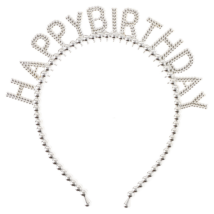 Ободок, Happy Birthday, Сверкающий жемчуг, Серебро, 1 шт. в упак.