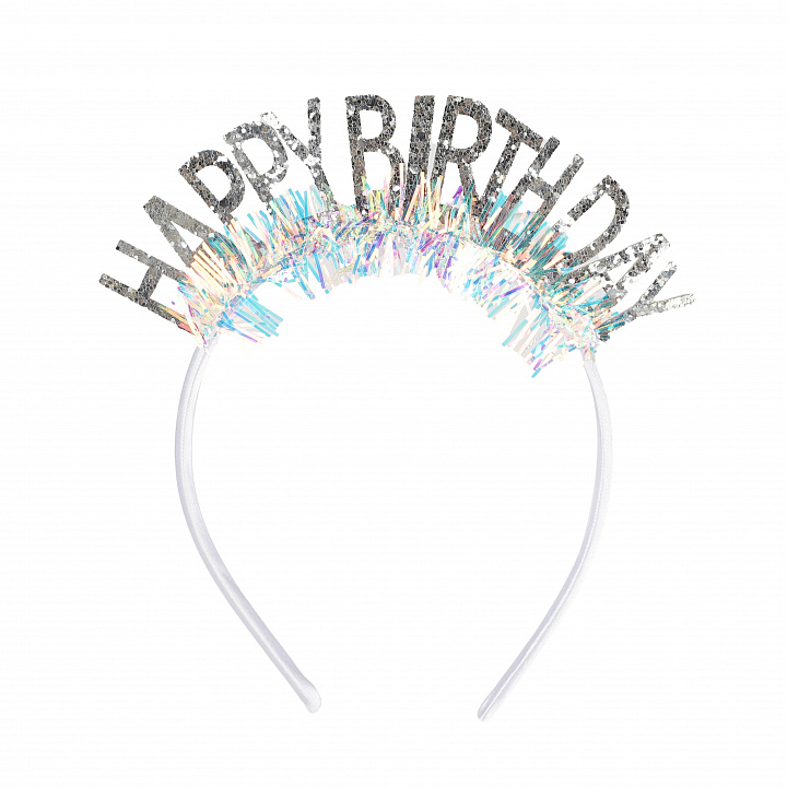 Ободок, Happy Birthday, Серебро, с блестками, 1 шт. в упак.