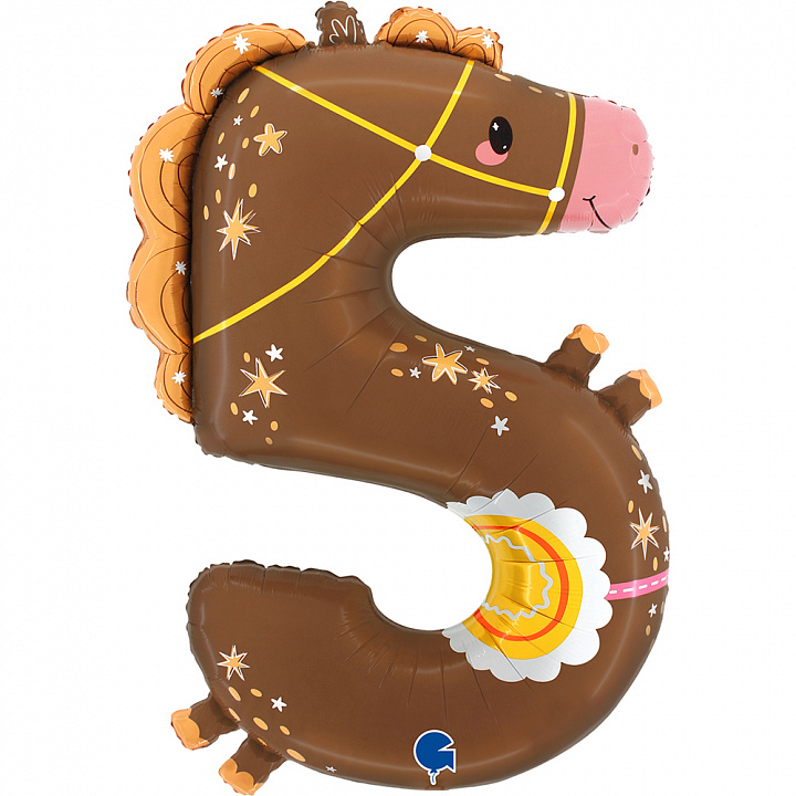 Шар (35''/89 см) Цифра, 5 Лошадка, 1 шт. в уп.