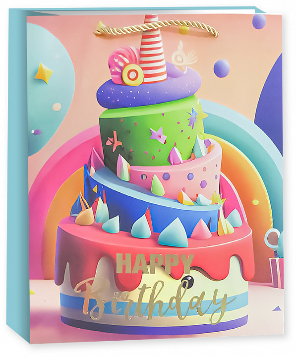 Пакет подарочный, 210гр, Happy Birthday, Праздничный микс, Дизайн №1, 70*50*20 см, 1 шт.