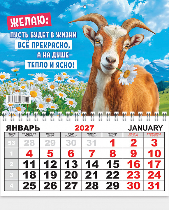Одноблочный настенный календарь на 2027 год "Символ года"