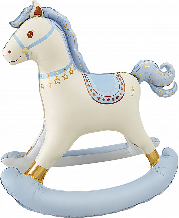 Шар (47''/119 см) Фигура 3D, Лошадка Качалка, Голубой, Сатин, 1 шт. в уп.