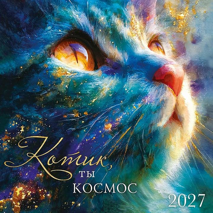 БОЛЬШОЙ перекидной настенный календарь на скрепке "Котик, ты космос"