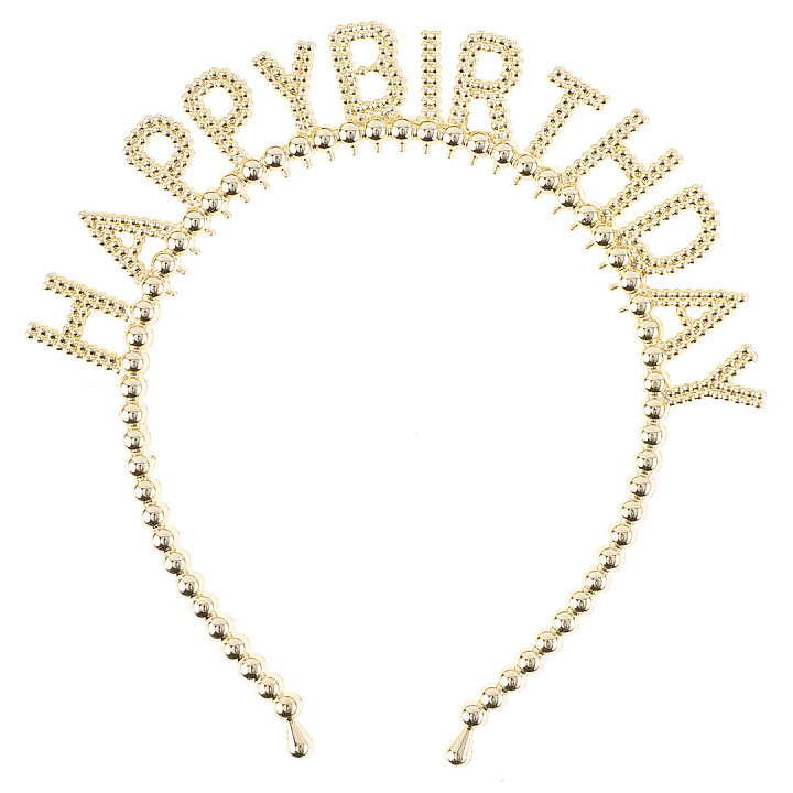 Ободок, Happy Birthday, Сверкающий жемчуг, Золото, 1 шт. в упак.