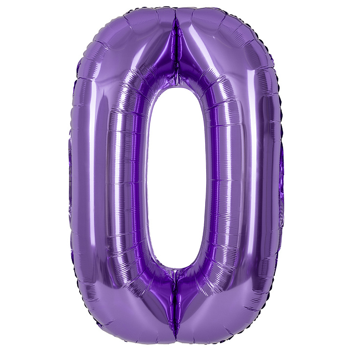 Шар (40''/102 см) Цифра, 0, Сиреневый, Металлик, 1 шт. в уп.
