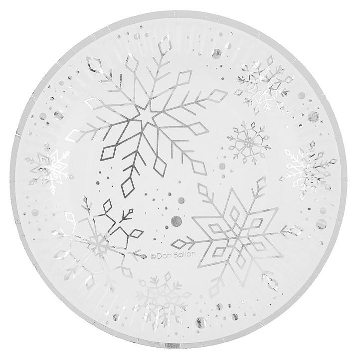 Тарелки (9''/23 см) Серебристые снежинки, Белый, Металлик, 6 шт.