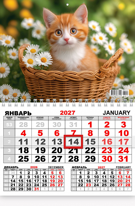 Квартальный одноблочный календарь 2027 "Котёнок"
