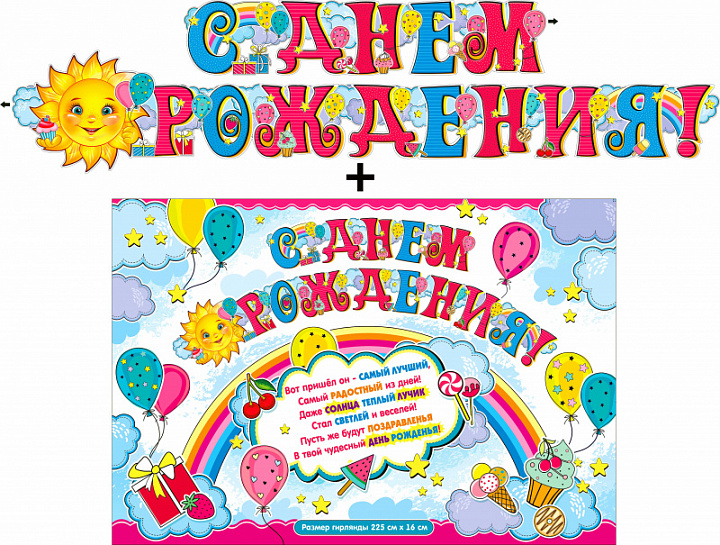 Гирлянда "С Днем Рождения" + Плакат, блестки