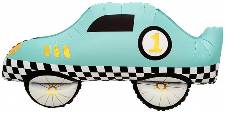 Шар (30''/76 см) Фигура, Гоночная машинка, Голубой, Сатин, 1 шт.