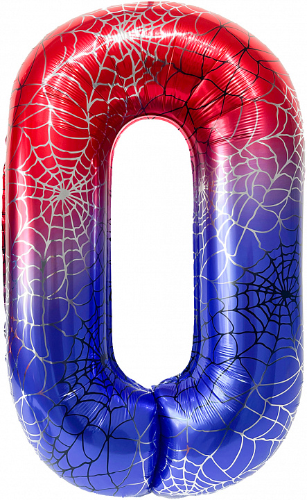 Шар (40''/102 см) Цифра, 0 Паутинка, Красный/Синий, 1 шт. в уп.
