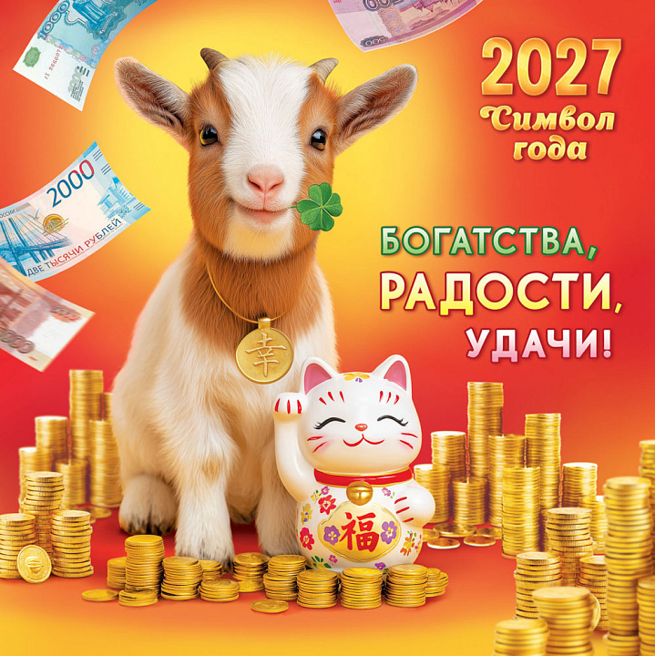 БОЛЬШОЙ перекидной настенный календарь на скрепке на 2027 год "Символ года. Богатства, радости, удачи" (без упаковки)