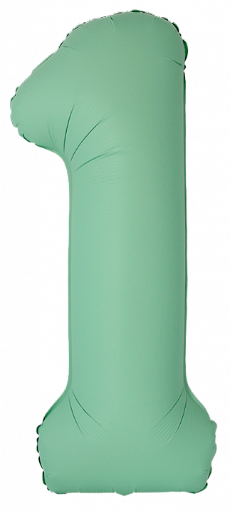 Шар (40''/102 см) Цифра, 1 Slim, Мятный, Матовый, 1 шт.