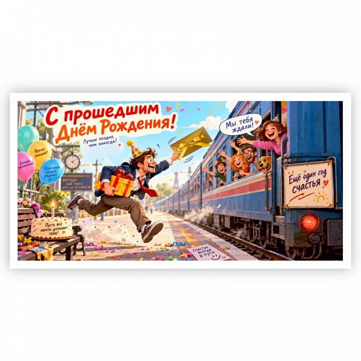 Конверт для денег "С прошедшим Днем Рождения!"