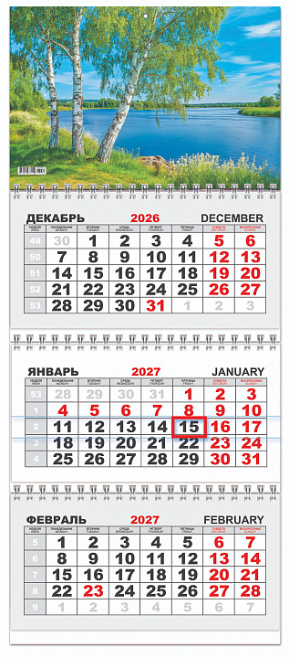 Квартальный календарь на 2027 год "Природа. Берёзы у воды" (в упаковке)