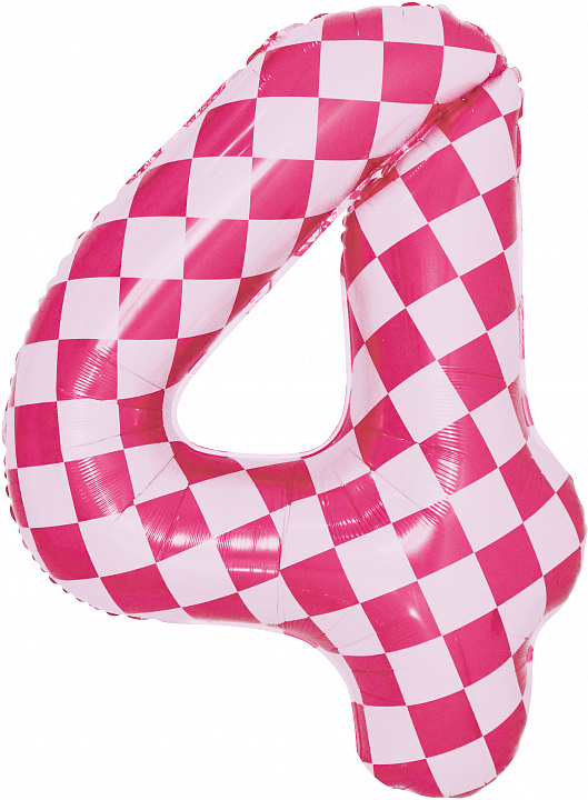 Шар (34''/86 см) Цифра, 4 Клеточки, Розовый/Фуше, 1 шт. в уп.