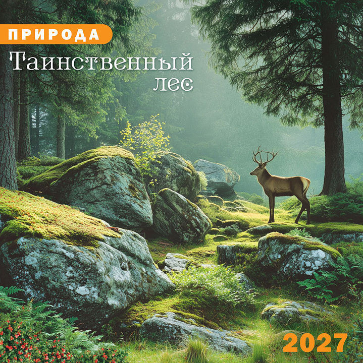 БОЛЬШОЙ перекидной настенный календарь на скрепке на 2027 год "Природа. Таинственный лес" (в упаковке)