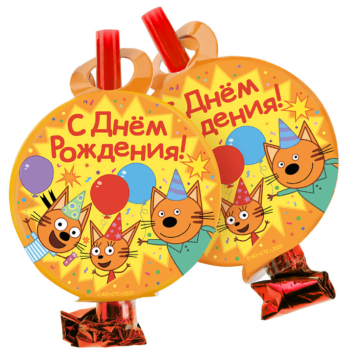 Карнавальные язычки гудки, Три Кота, Играем вместе, Желтый, 11 см, 6 шт. в упак.