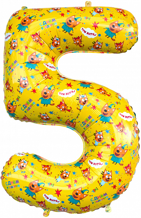 Шар (34''/86 см) Цифра, 5 Три Кота, Желтый, 1 шт. в уп.