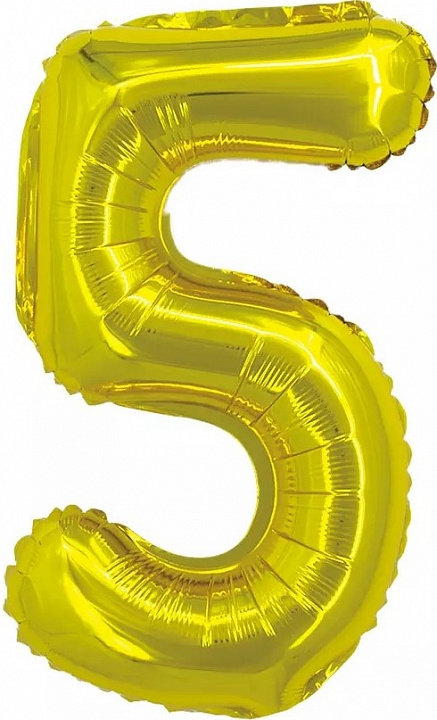Шар с клапаном (16''/41 см) Мини-цифра, 5, Золото, Металлик, 1 шт.