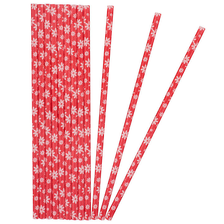 Трубочки для коктейлей, Снежинки, Красный/Белый, 12 шт. в упак.