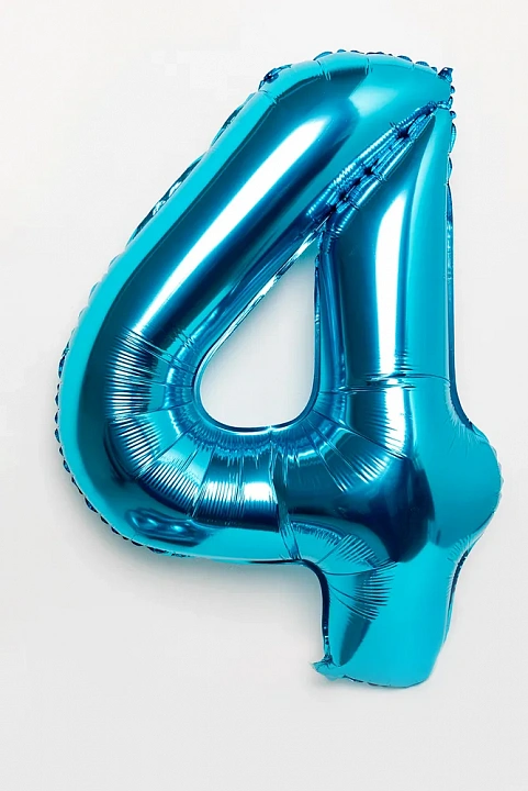 Шар (40''/102 см) Цифра "Shalex", 4, Синий, 1 шт. в уп.