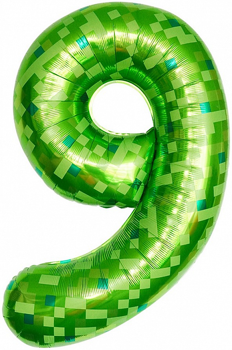 Шар (40''/102 см) Цифра, 9 Пиксели, Зеленый, 1 шт. в уп.