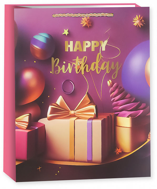 Пакет подарочный, 210гр, Happy Birthday, Праздничный микс, Дизайн №3, 70*50*20 см, 1 шт.