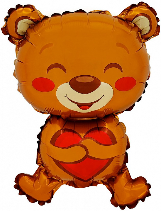 Шар с клапаном (16''/41 см) Мини-фигура, Медвежонок с сердцем, 5 шт. в уп.