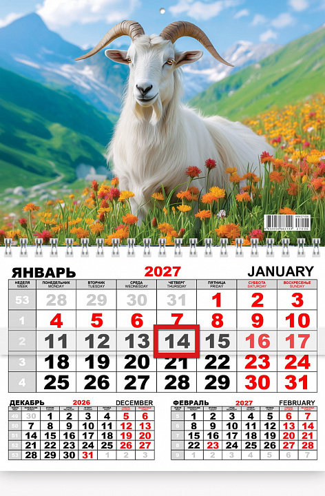 Квартальный одноблочный календарь 2027 "Символ года"