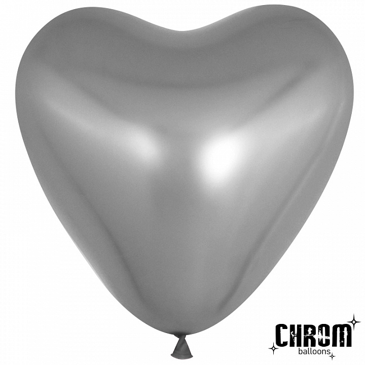 Шар (10''/25 см) Сердце, Серебро, хром, 50 шт.