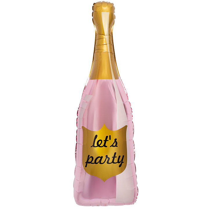 Шар (35''/89 см) Фигура, Бутылка Шампанское, Let`s Party, Розовый, 1 шт. в уп.