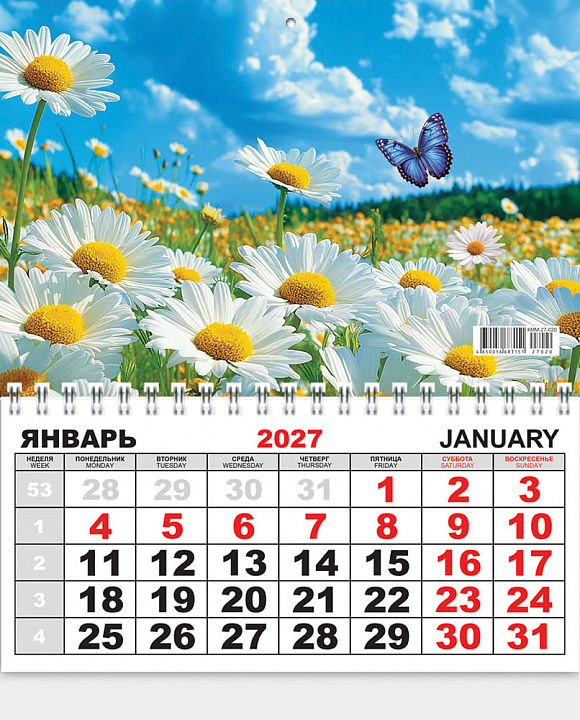 Одноблочный настенный календарь на 2027 год "Полевые цветы"