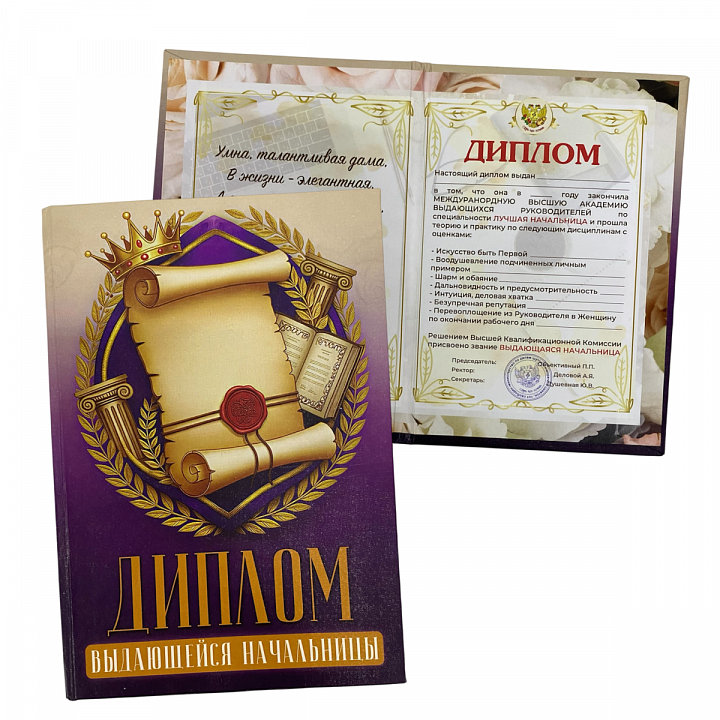 Диплом Выдающейся начальницы (папка адресная 15 × 11 × 0,4 см)