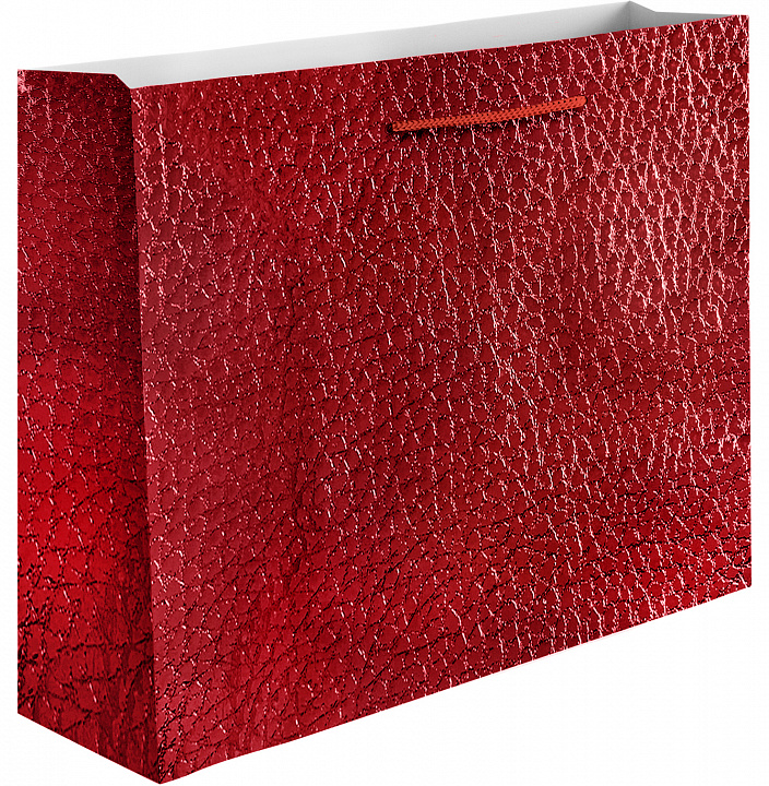 Пакет подарочный, 210гр, Текстура кожи, Красный, Металлик, 26*31*10 см, 1 шт.